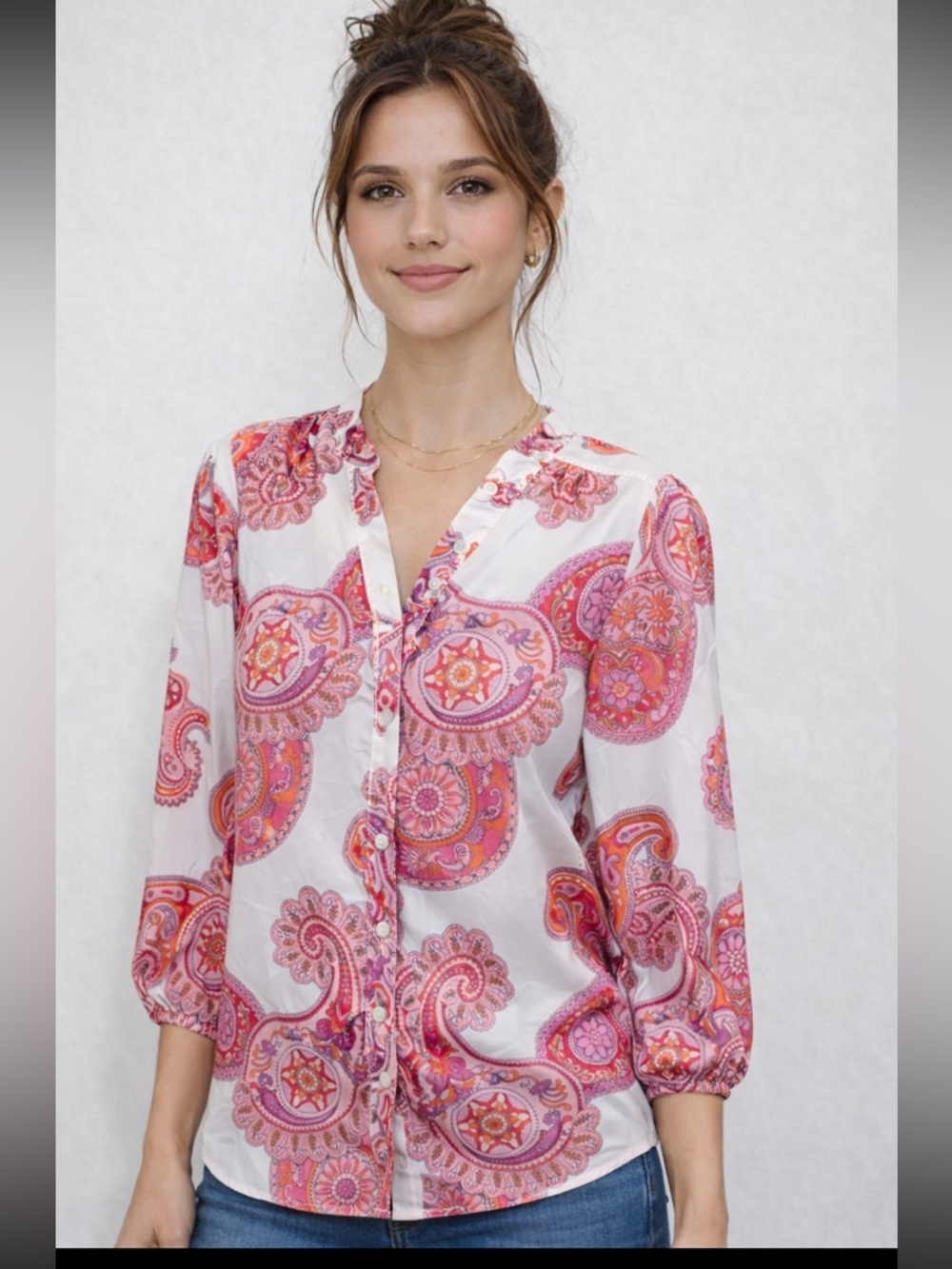 Cezele Women's Paisley Blouse - Pink‎ and Orange